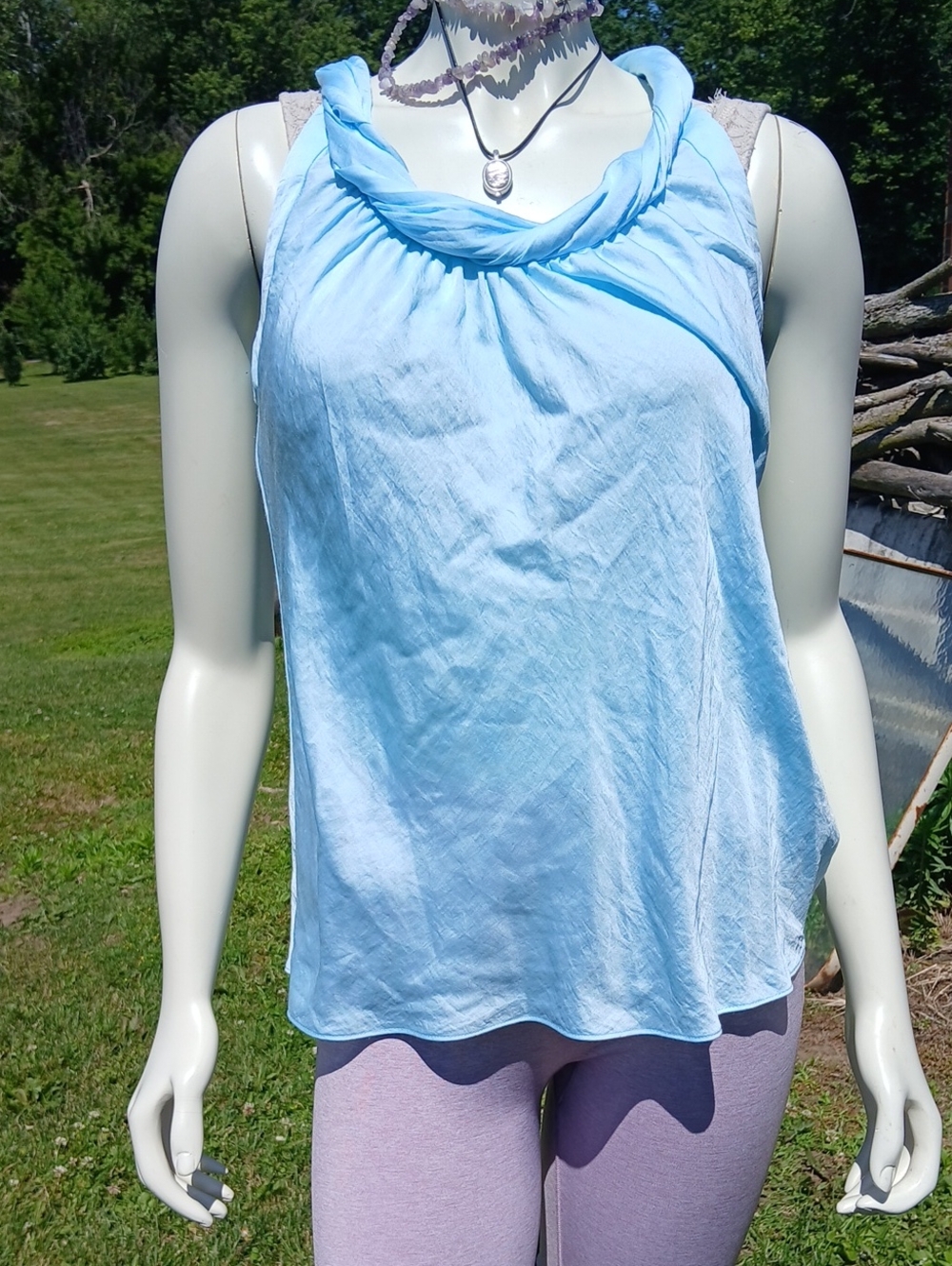 Talbots Light Powder Blue Draped Halter Cool Women’s Blouse